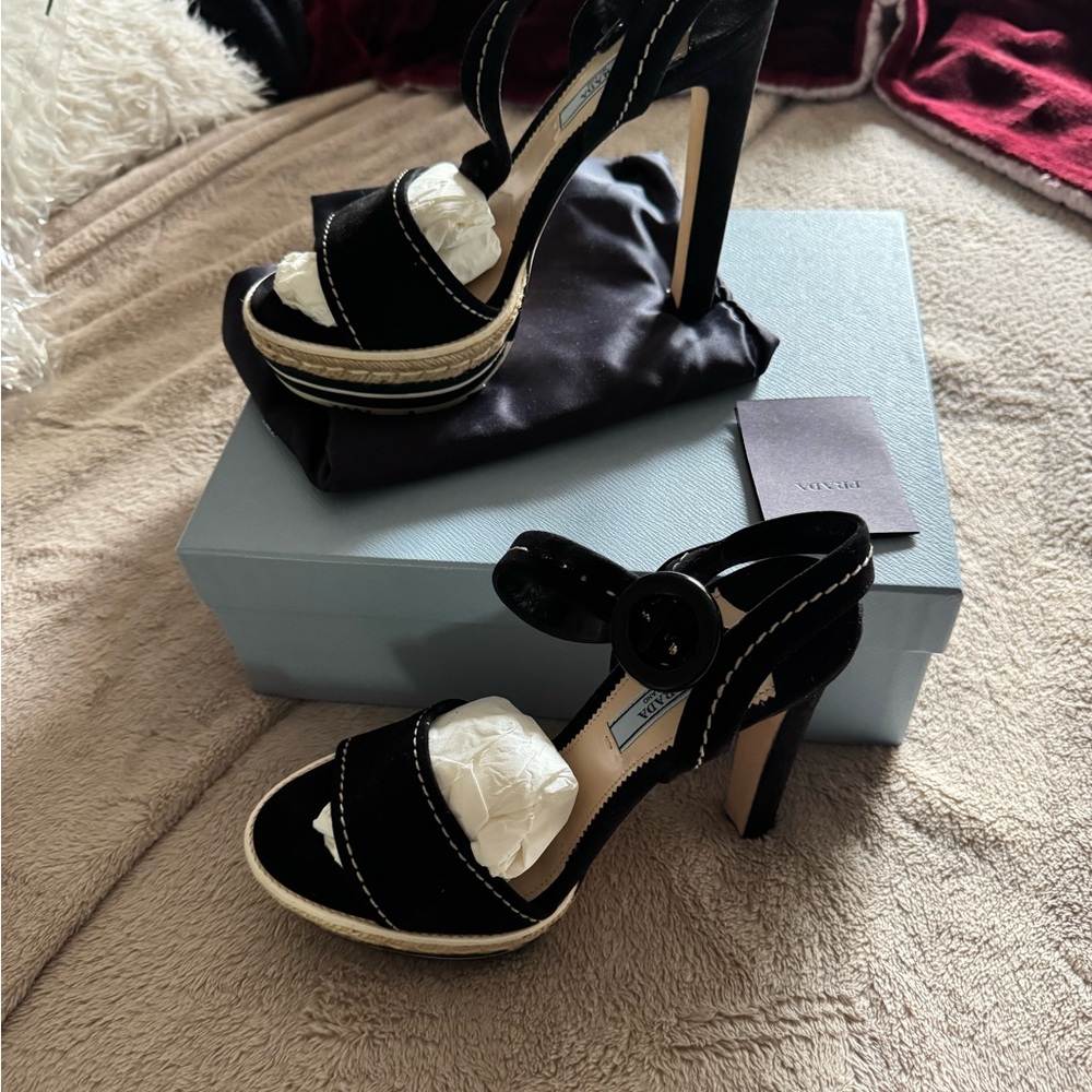 Prada Black High Heel Sandals with Ankle Strap